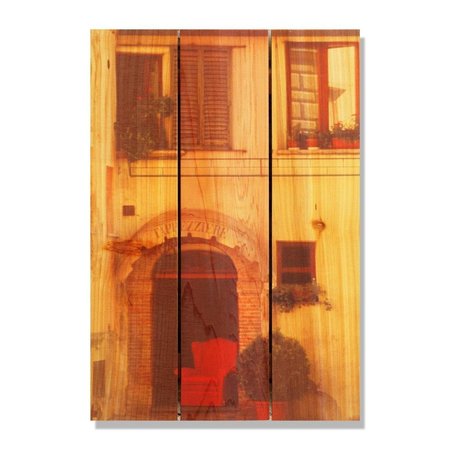 RICKI&APOSS RUGS 28 x 36 in. Red Chair Inside & Outside Cedar Wall Art RI894958